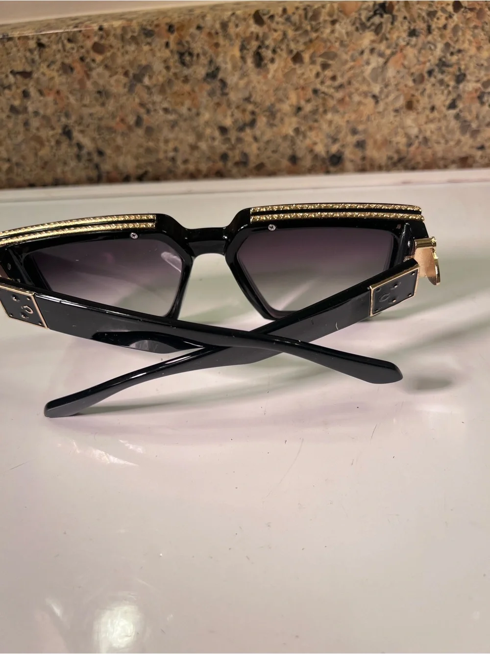 Unisex Louis Vuitton Eyeglasses Black Frame with Gold Accent Chain Detail